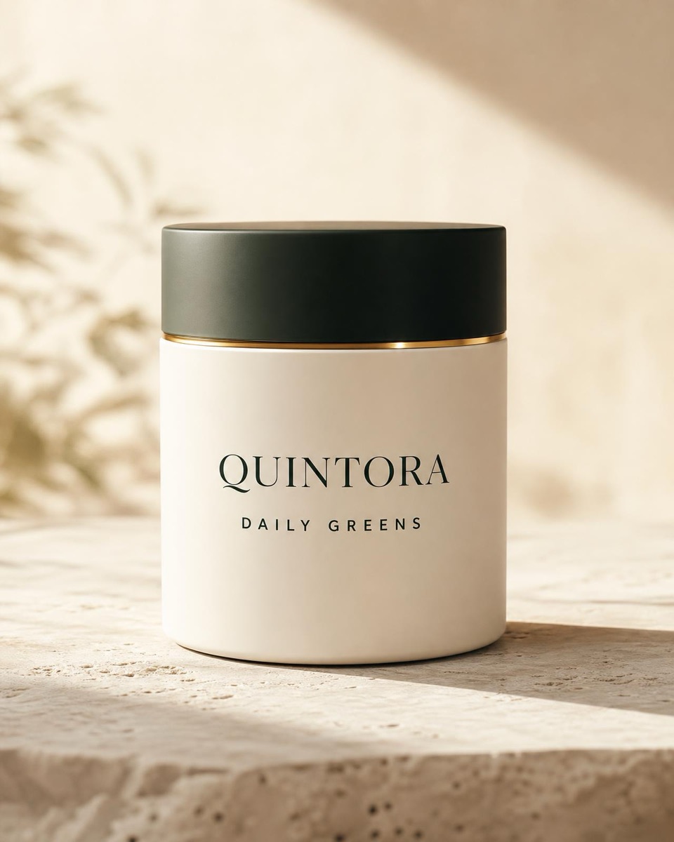 QUINTORA Tägliches Grün — Dose im Tageslicht-Studio